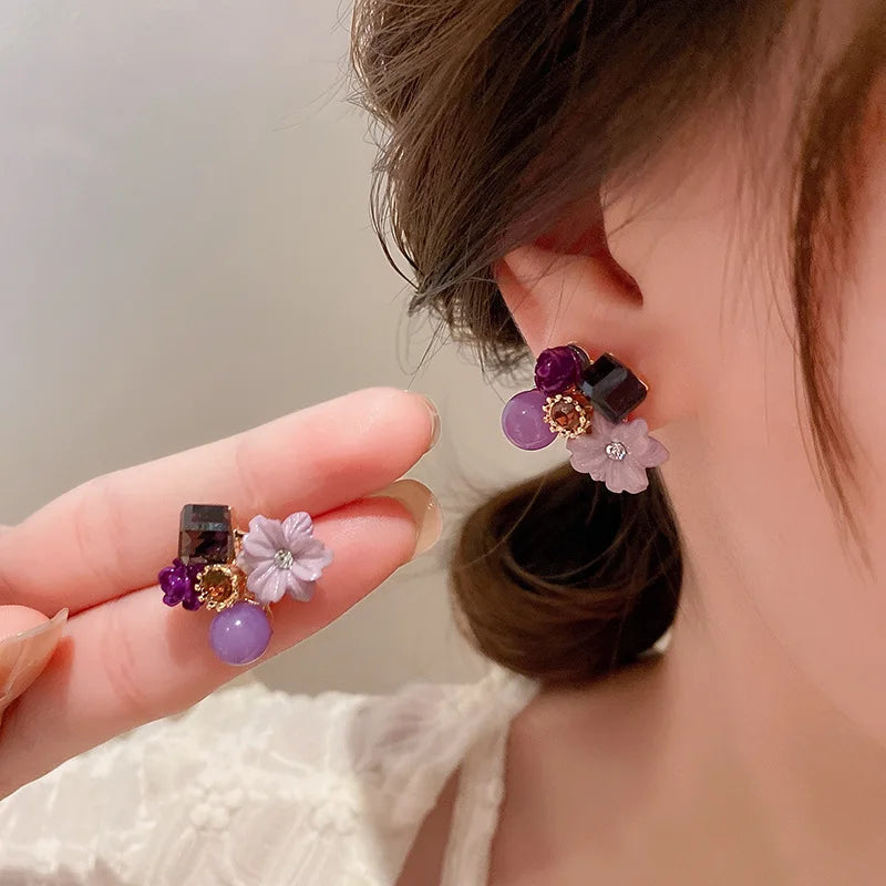 Flower Crystal Ball Mini Earrings