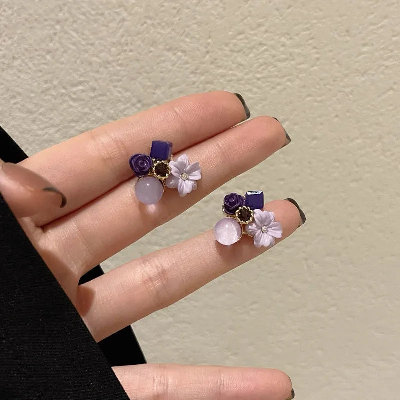 Flower Crystal Ball Mini Earrings