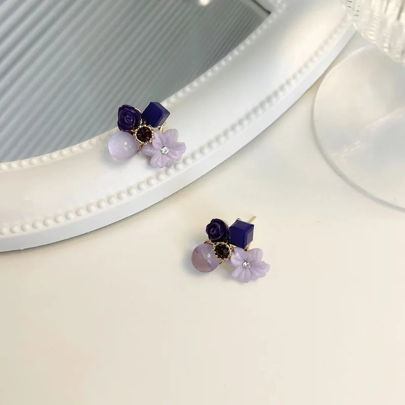 Flower Crystal Ball Mini Earrings