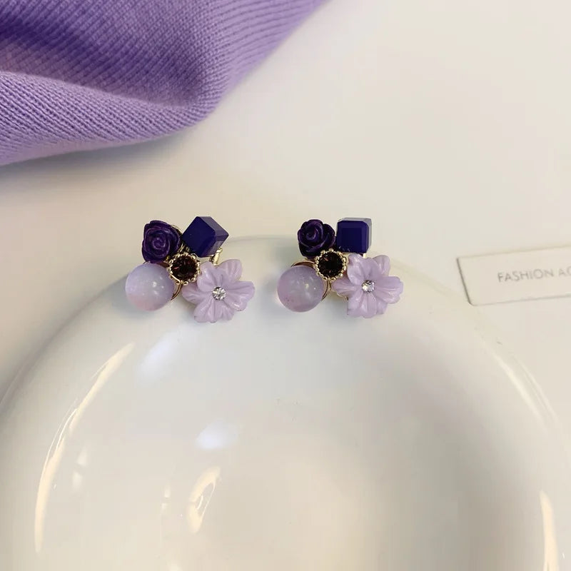 Flower Crystal Ball Mini Earrings